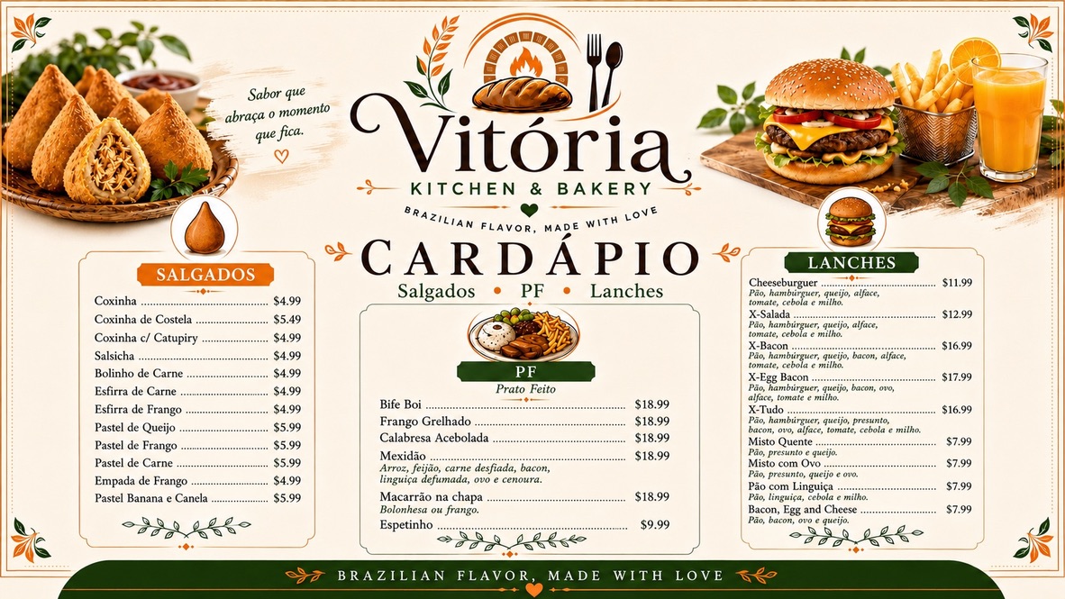 Vitória Kitchen & Bakery menu design